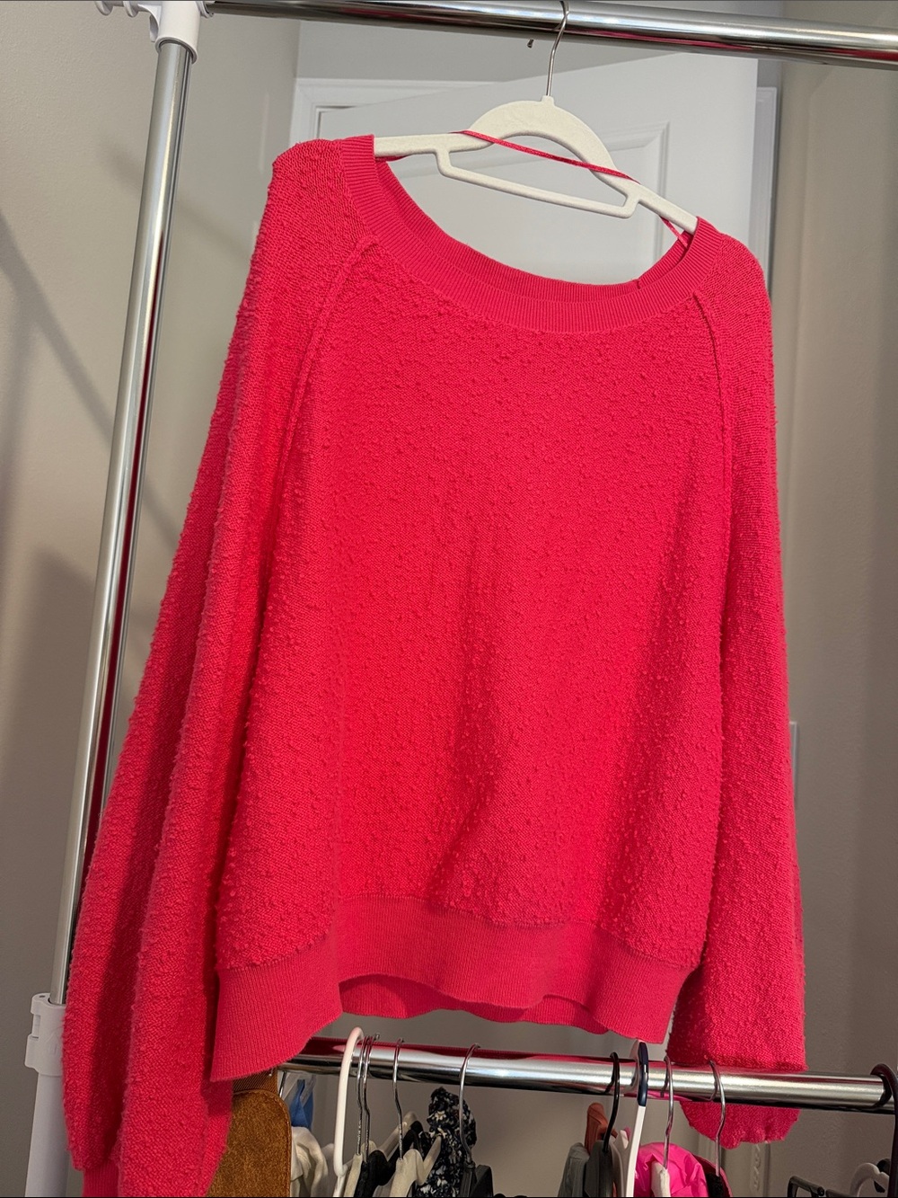 Free People Bright Hot Pink Textured Crew Neck Sweater